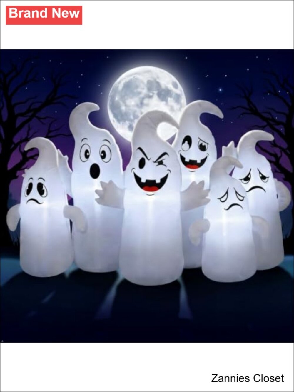 👻 8FT Long Halloween Inflatable 6 Cute Ghosts LED Yard Decoration